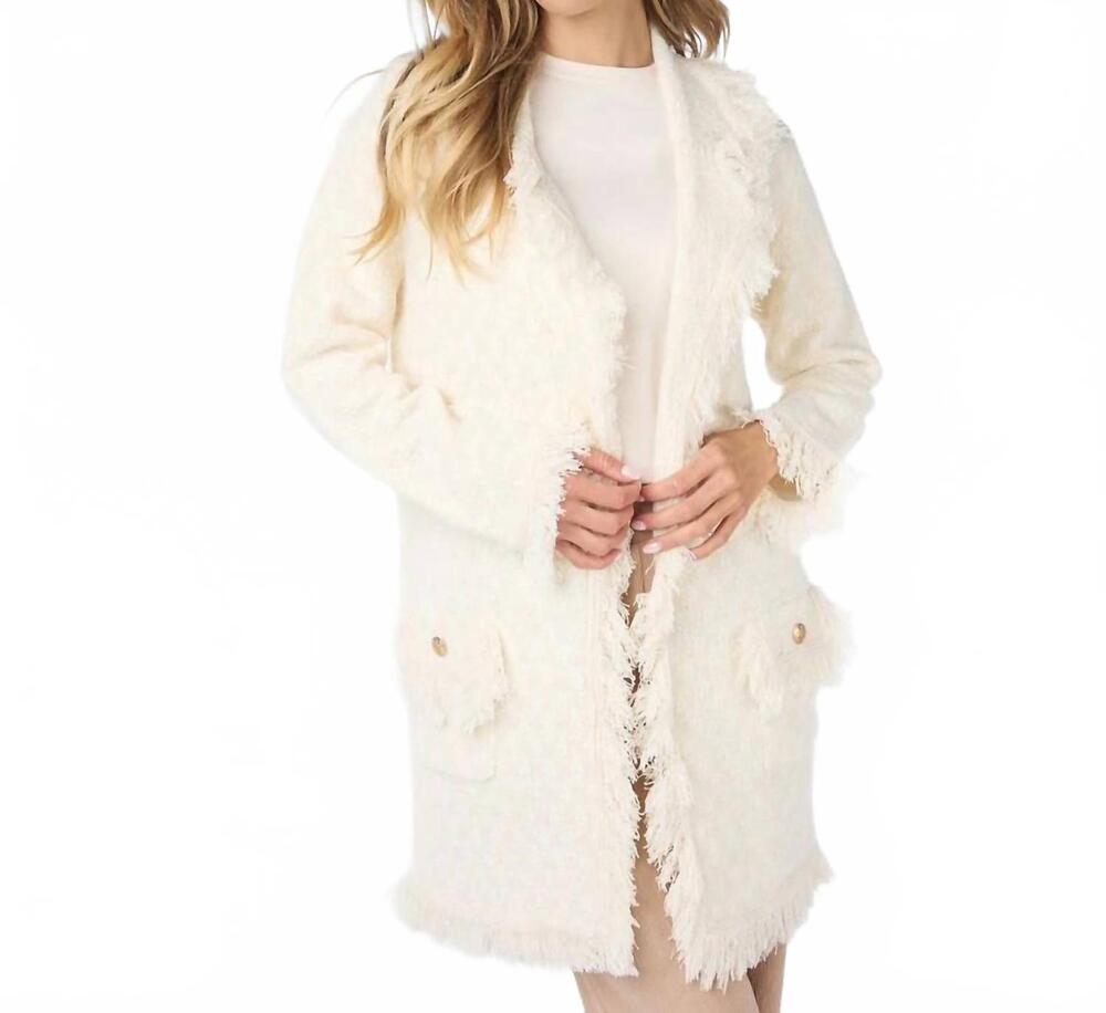 NEW ESQUALO felicity fringe long cardigan in off white and beige